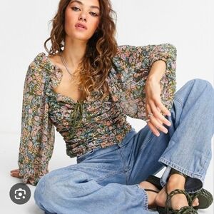 FP Movement by Free People Floral Blouse in Green and Pink